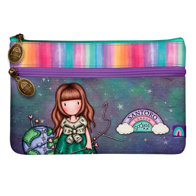 Gorjuss Flat Pencil Case With Pocket - Be Kind To Our Planet