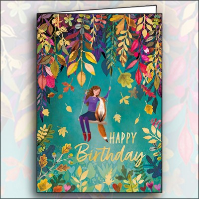 Ευχετήρια Κάρτα Happy Birthday Girl With Fox