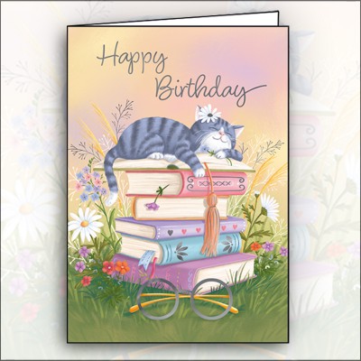 Ευχετήρια Κάρτα Happy Birthday Cat With Books