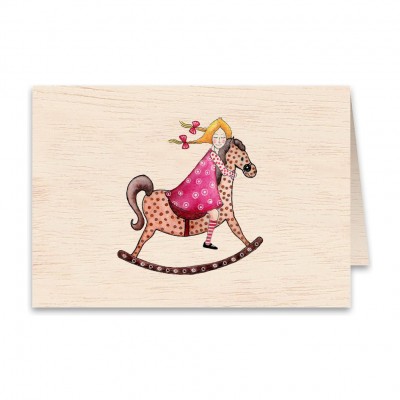 Ξύλινη Ευχετήρια Κάρτα Rocking Horse