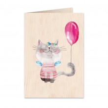 Ξύλινη Ευχετήρια Κάρτα Pussycat & The Balloon