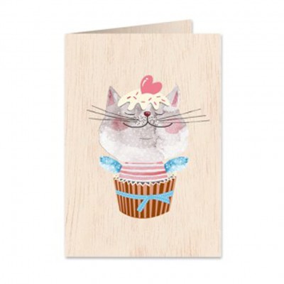 Ξύλινη Ευχετήρια Κάρτα Pussycat & The Cupcake